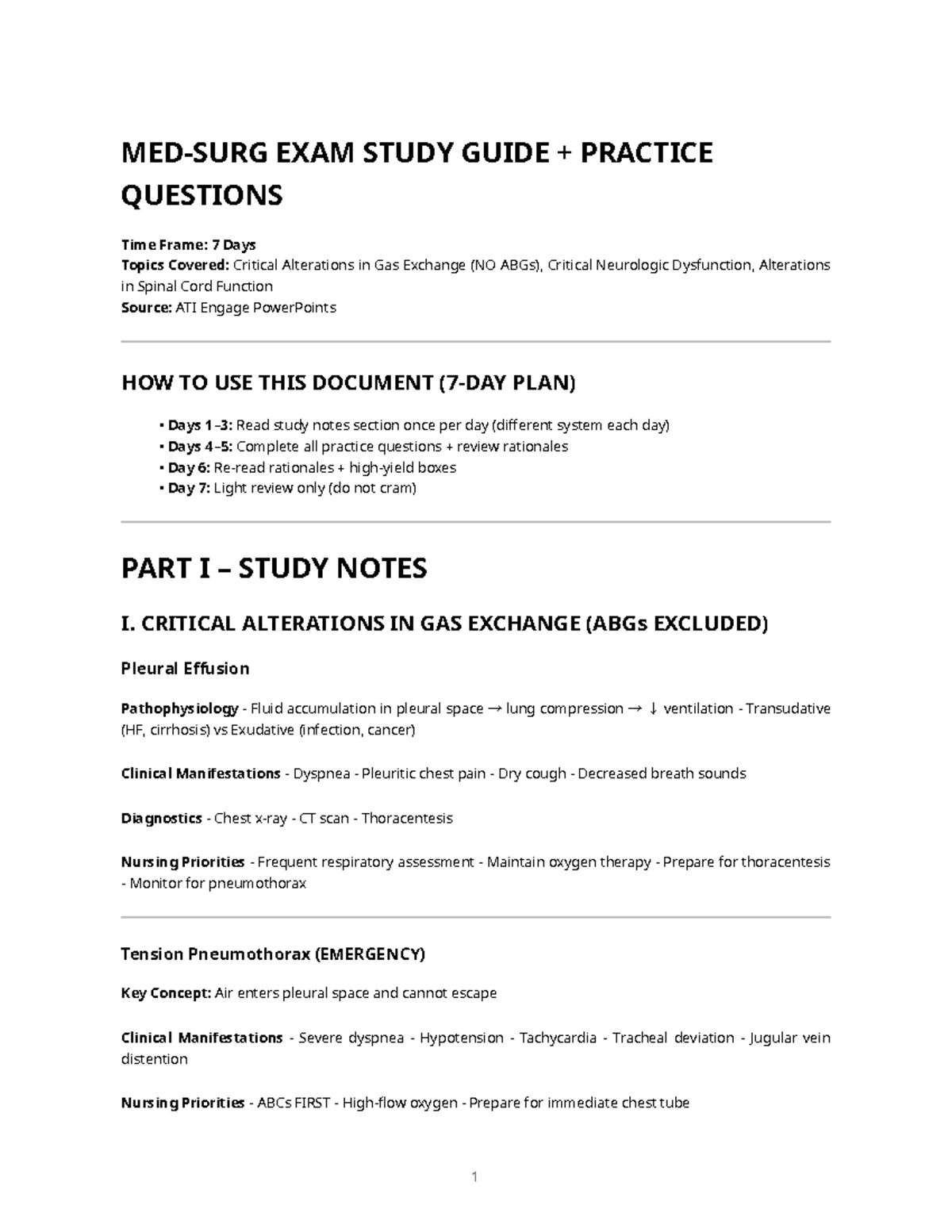 MED-SURG EXAM STUDY GUIDE + PRACTICE QUESTIONS - Studocu