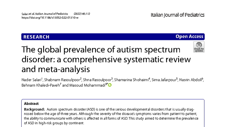 Global Prevalence of Autism Spectrum Disorder: A Systematic Review ...