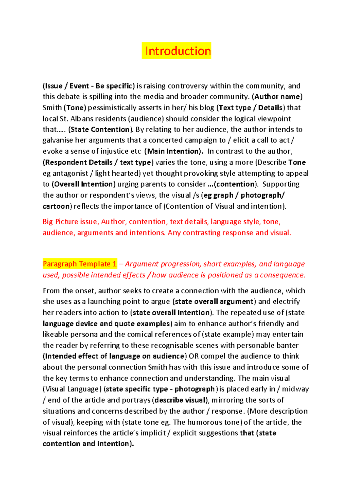 Analysis of Controversial Issues: Template for Essay Writing (ENG101 ...