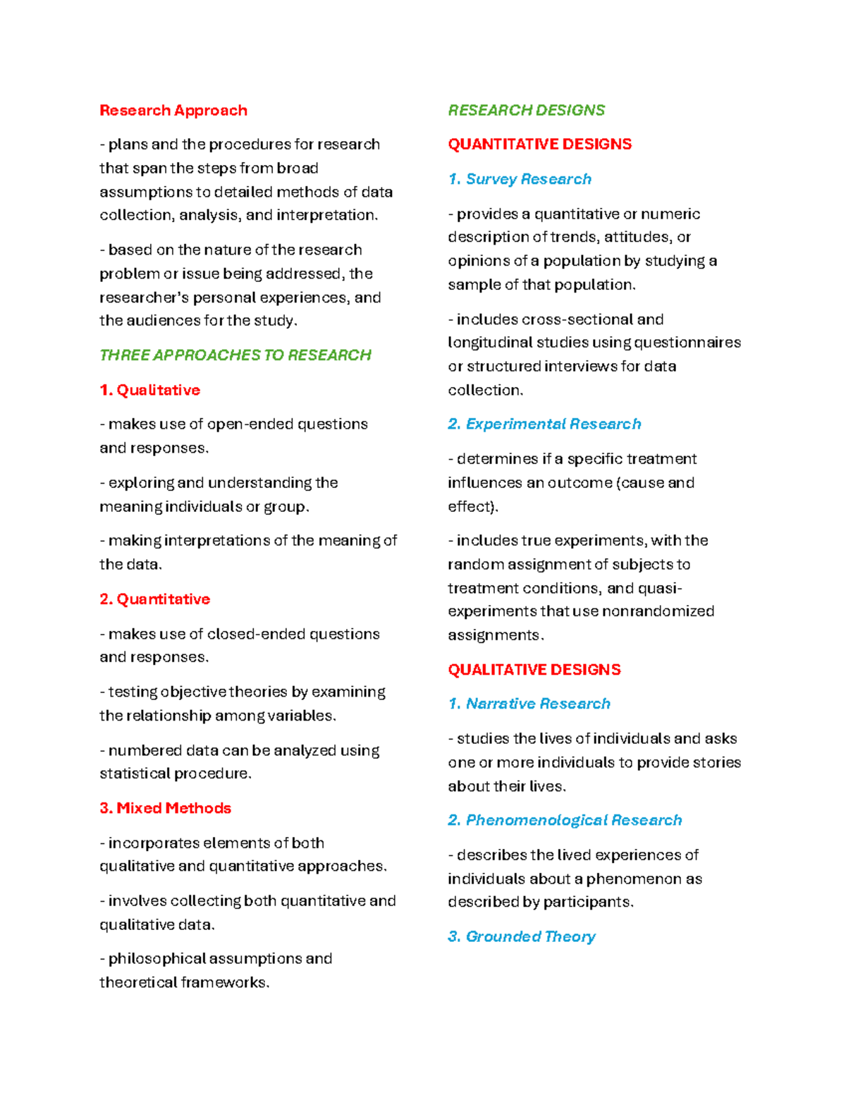Research Approaches: Qualitative & Quantitative Designs - Studocu