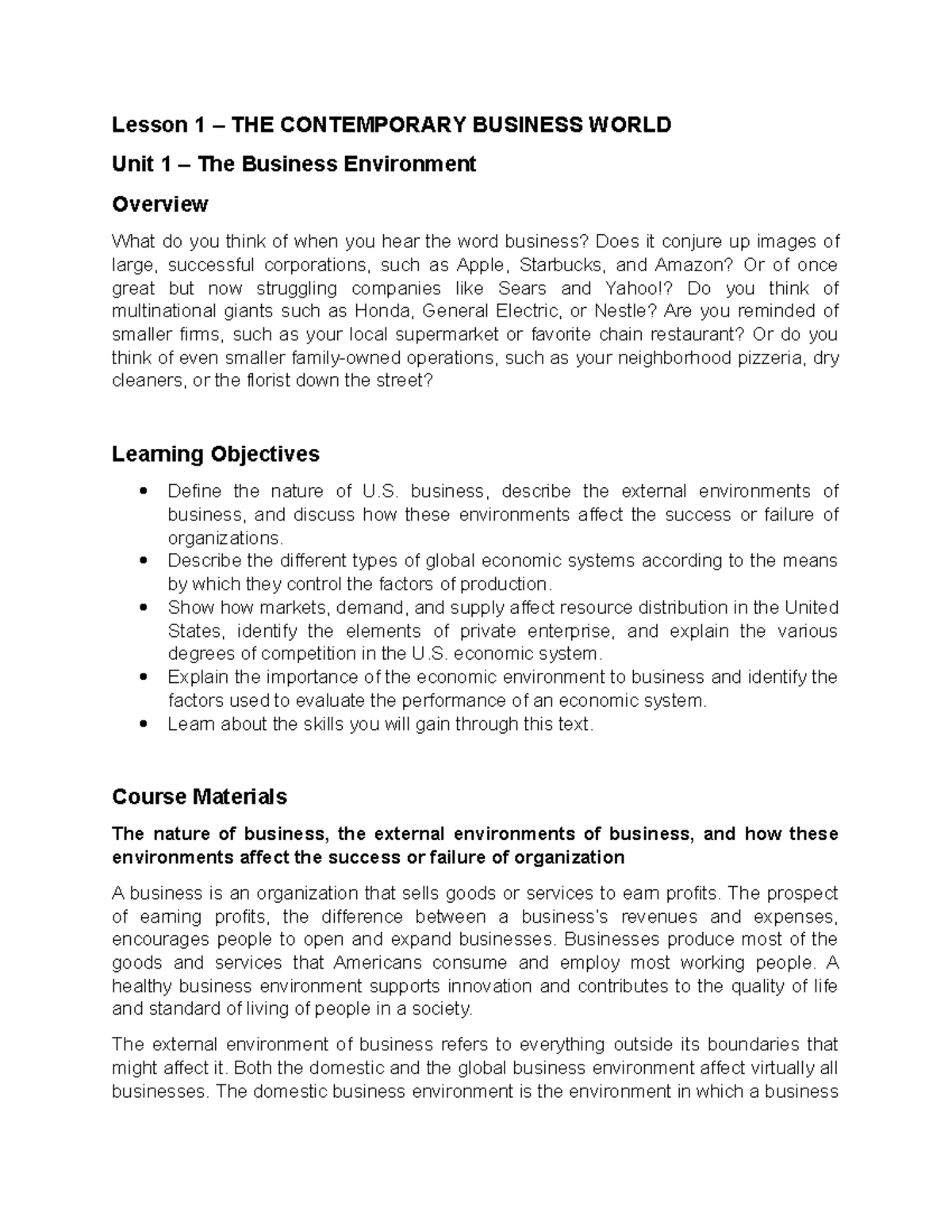 Module 1: Understanding The Business Environment Concepts - Studocu