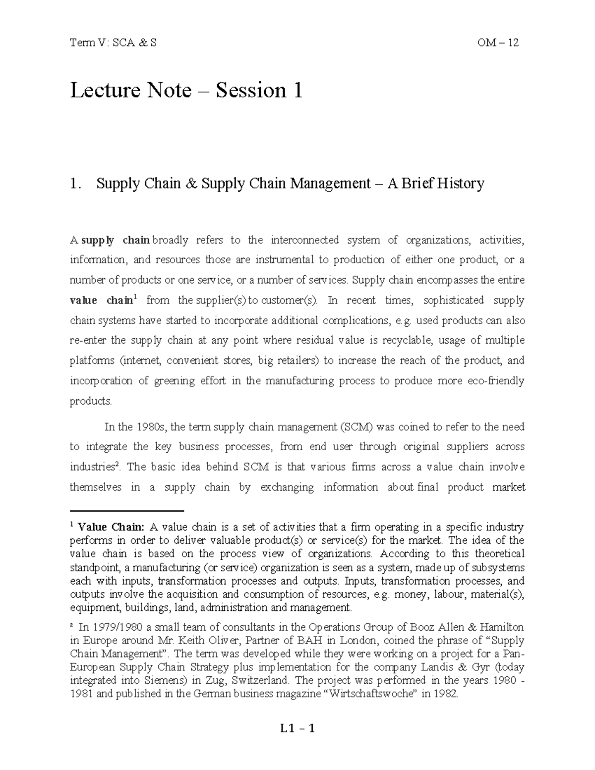 Term V: SCA S OM 12 Lecture Notes on Supply Chain Management - Studocu