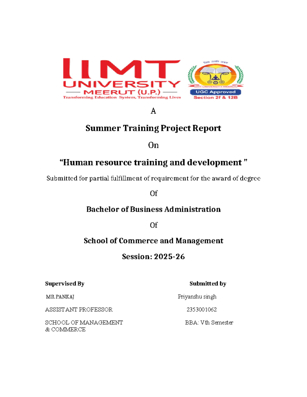 BBA 2353001062: Summer Training Project on Resource Training ...
