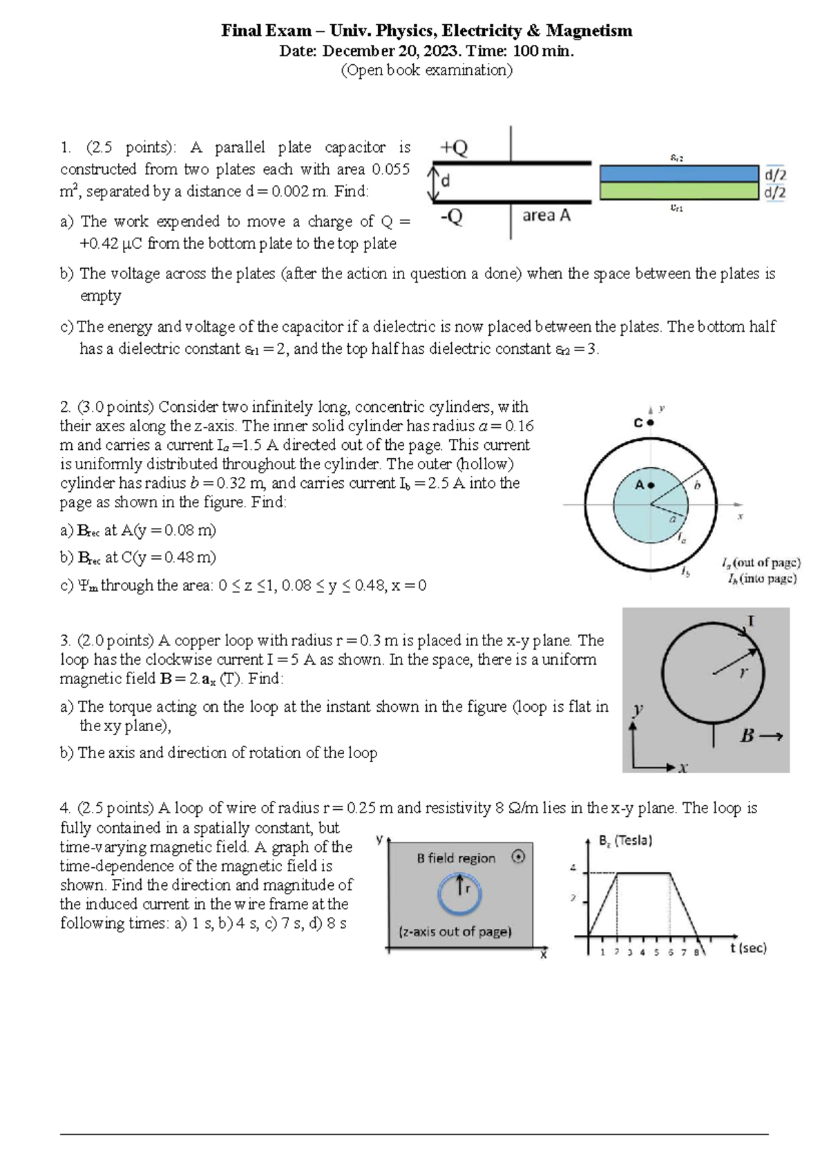 Final Exam EM 2023.12.20 Solutions for Electricity & Magnetism - Studocu