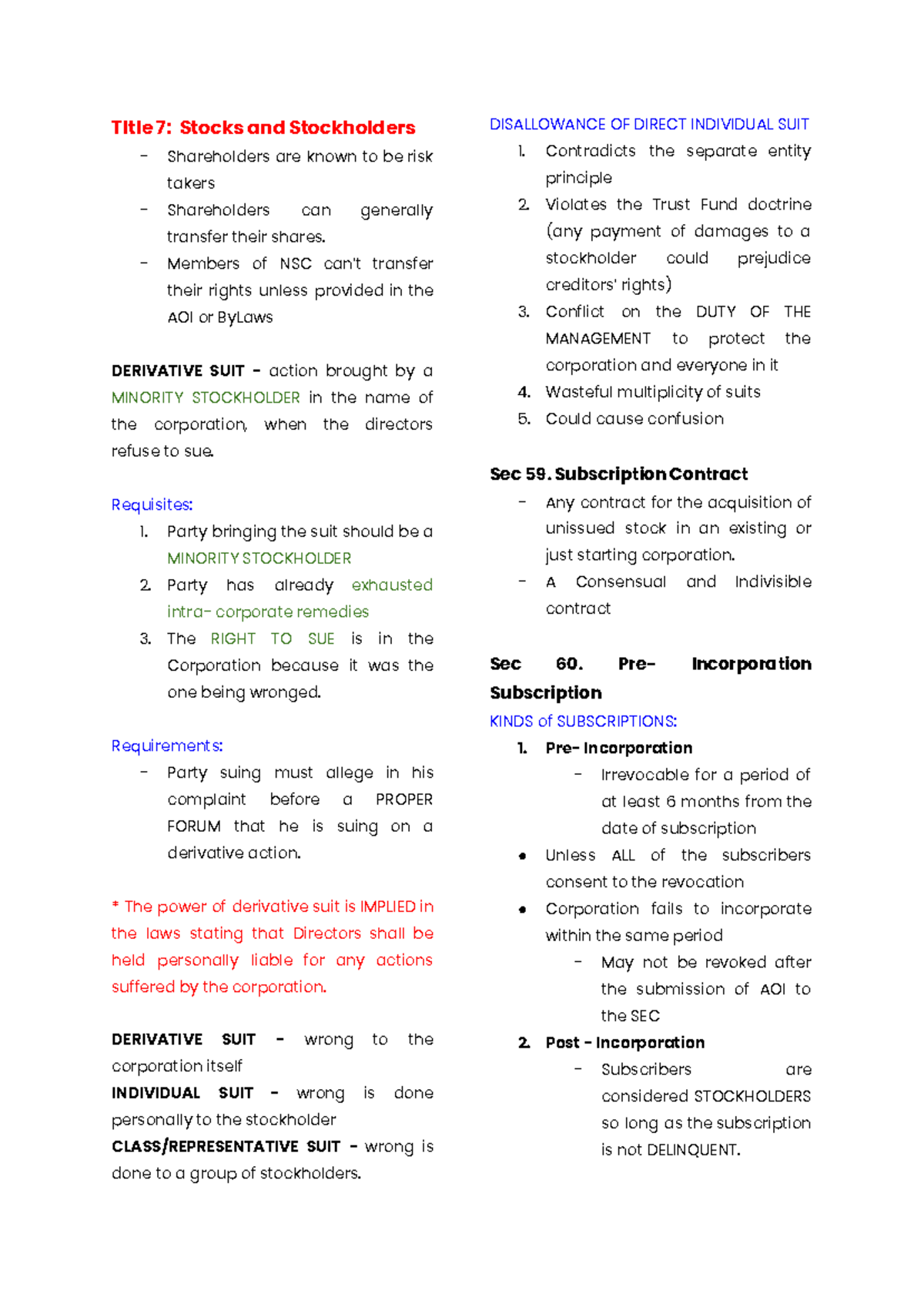 Business Law T7: Understanding Stocks, Stockholders, and Derivative ...