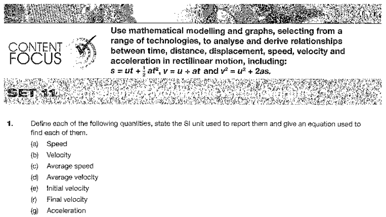 Set 11: Equations of Motion & Vector Quantities Analysis and ...