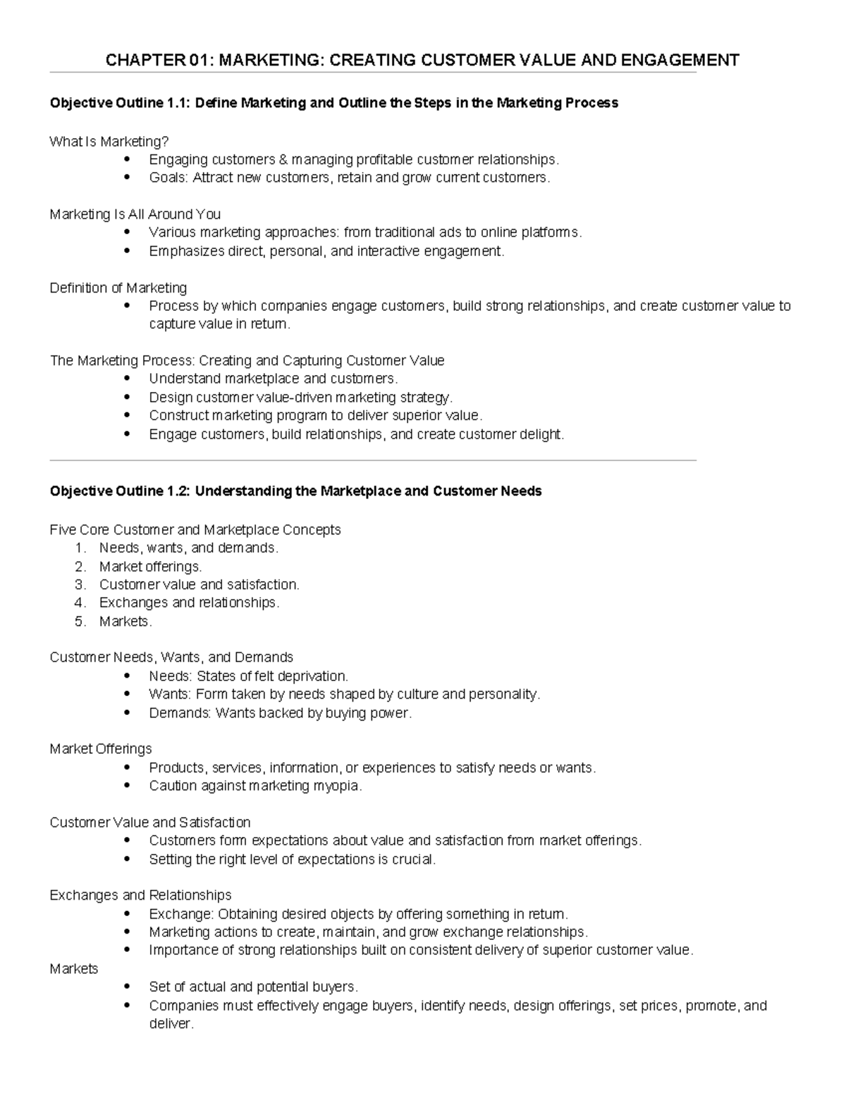 MARK 201 - Chapter 1: Marketing, Customer Value, and Engagement ...