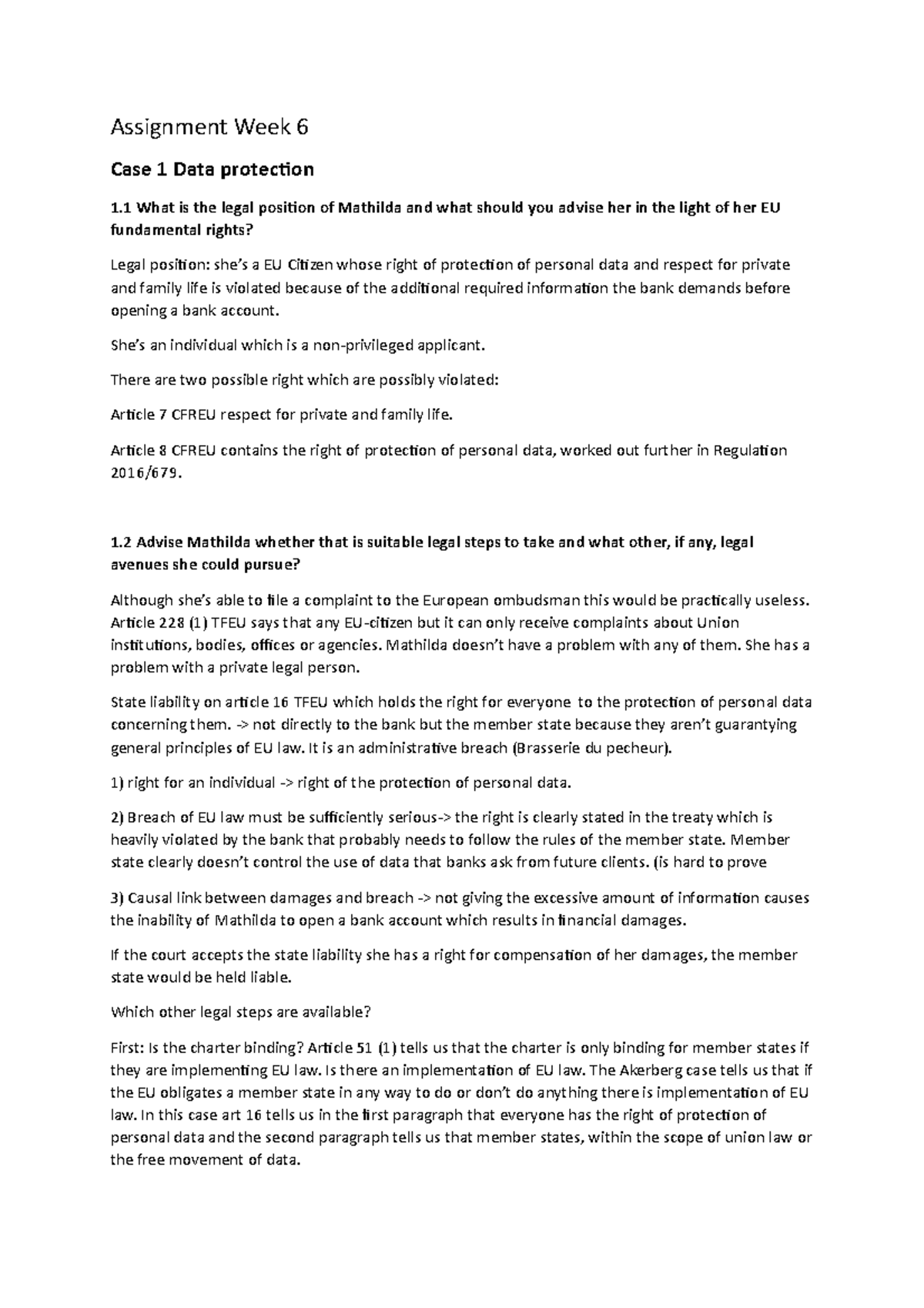 Assignment Week 6 foundations - Assignment Week 6 Case 1 Data ...