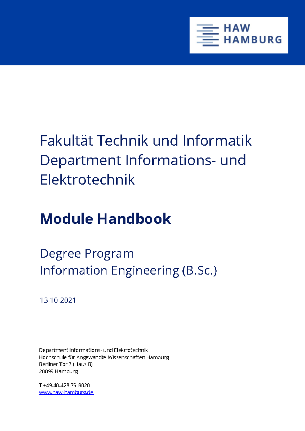 Module Handbook for Information Engineering (B.Sc.) - HAW Hamburg - Studocu