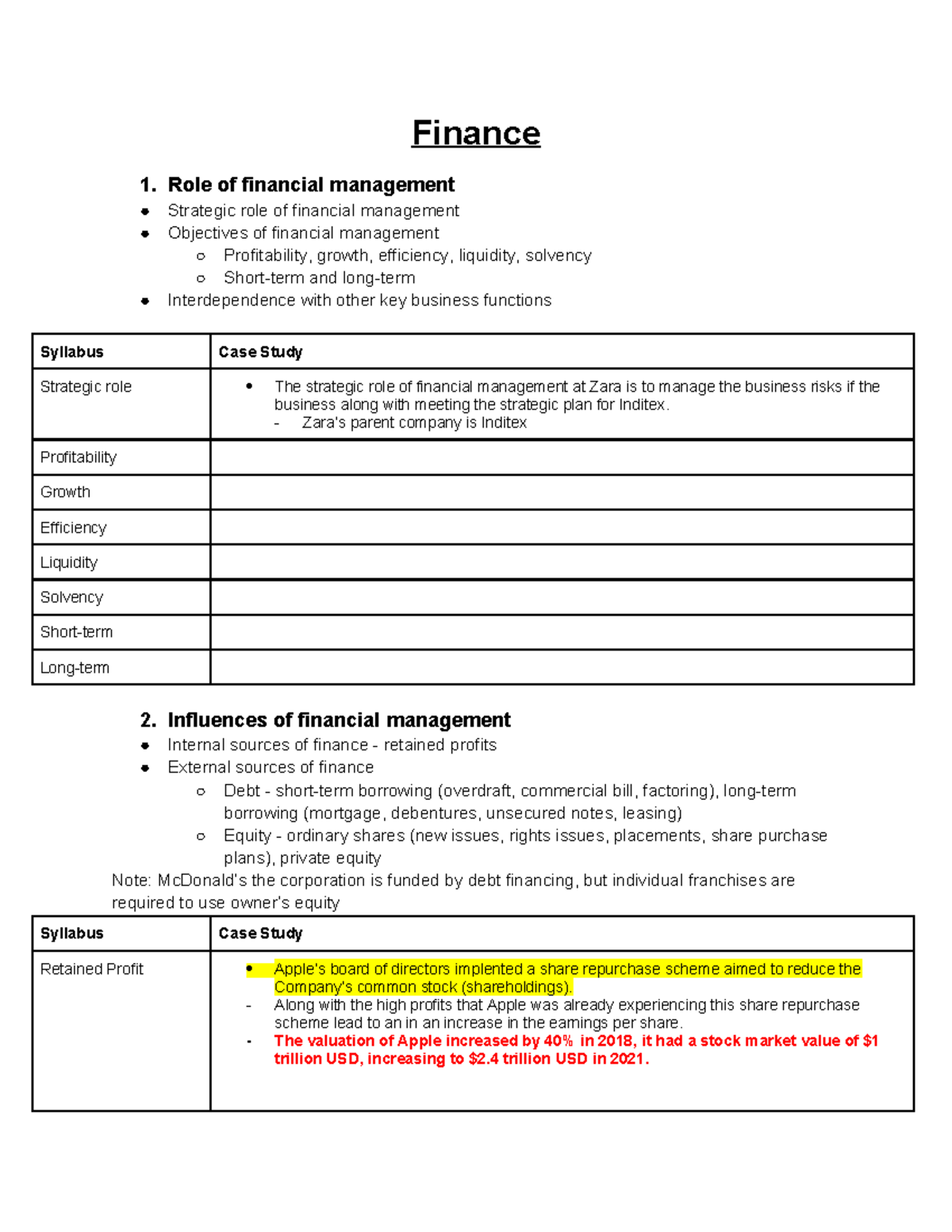 Finance 1: Case Studies on Financial Management Strategies - Studocu