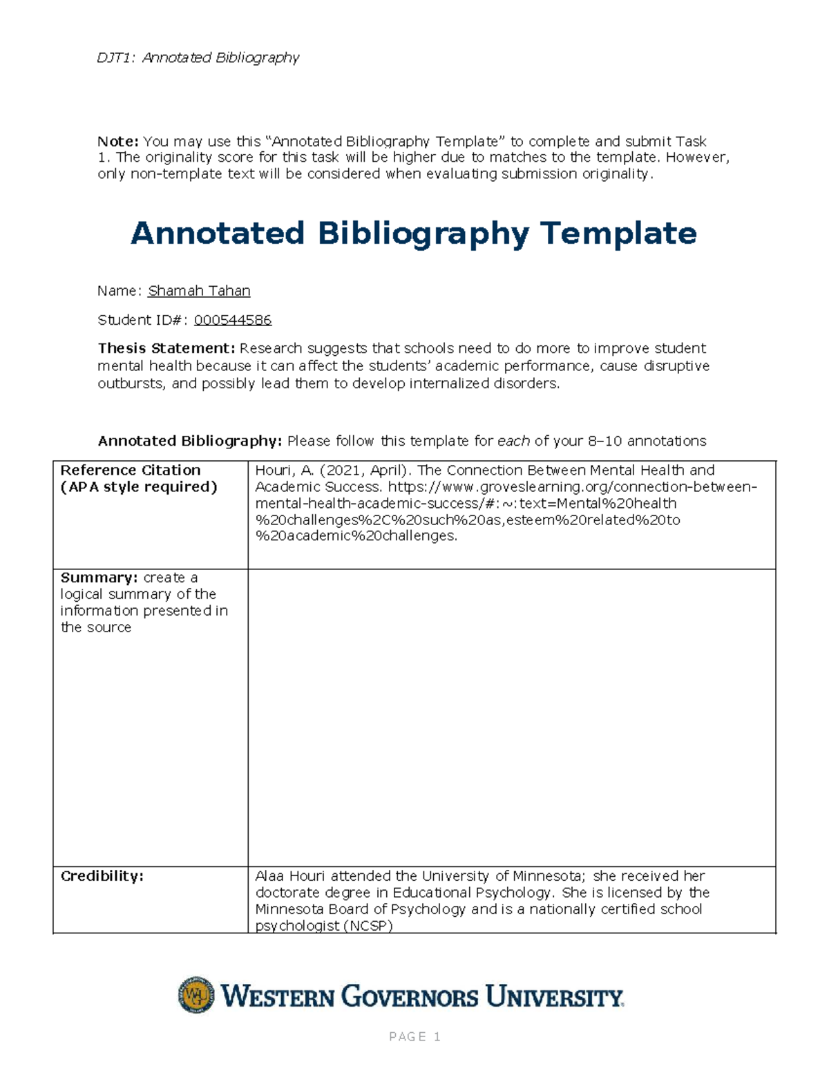 DJT1: Annotated Bibliography for Task 1 in Eng. II - Studocu