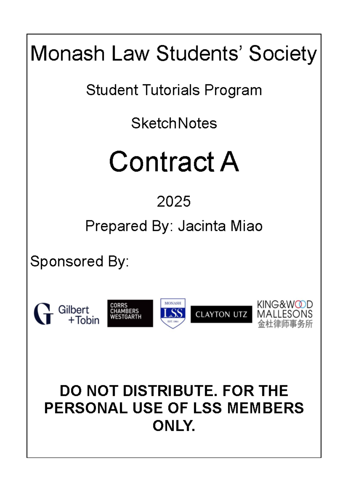 LSS Contract A 2025 SketchNotes: Essential Study Guide for Law Students ...