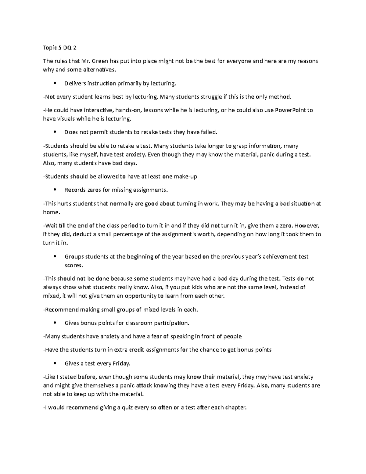 Topic 5 DQ 2 - Evaluating Mr. Green's Instructional Methods - Studocu
