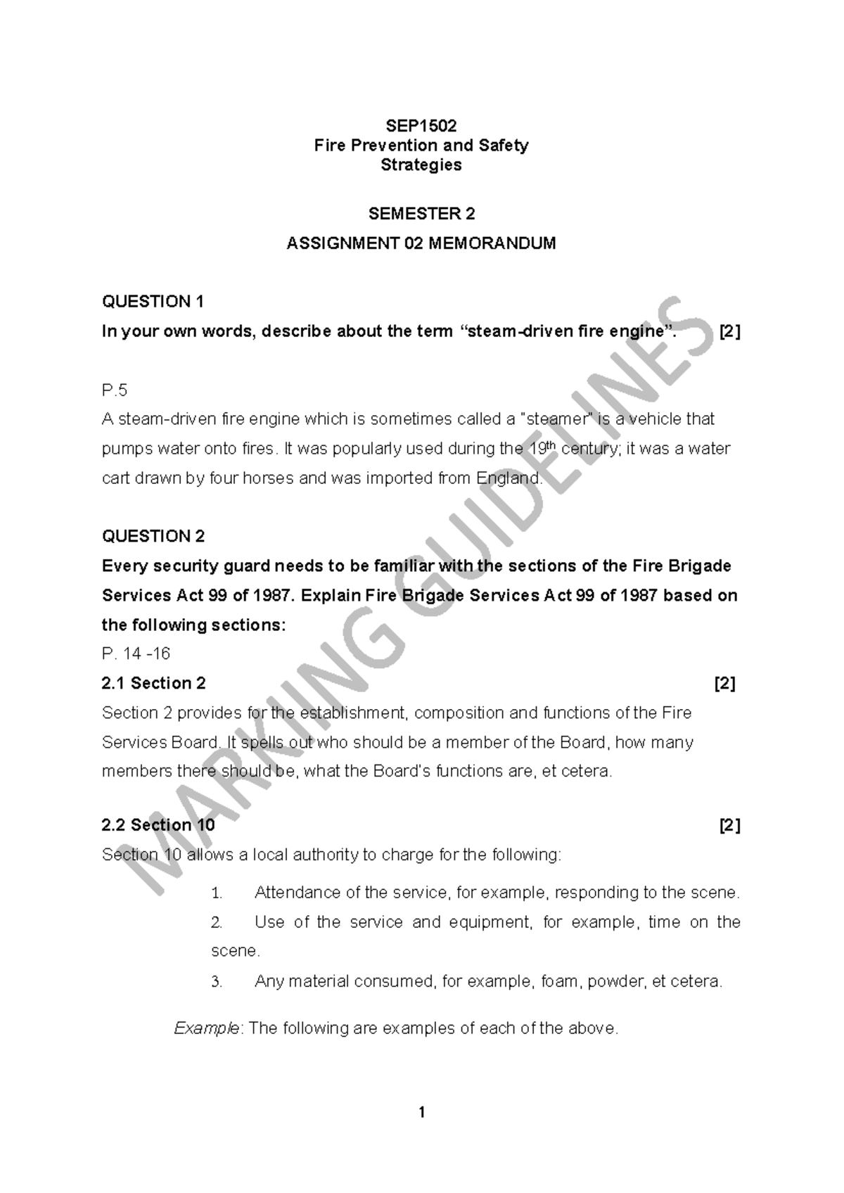 SEP1502 Fire Prevention & Safety Strategies S2 Assignment 02 Memo - Studocu