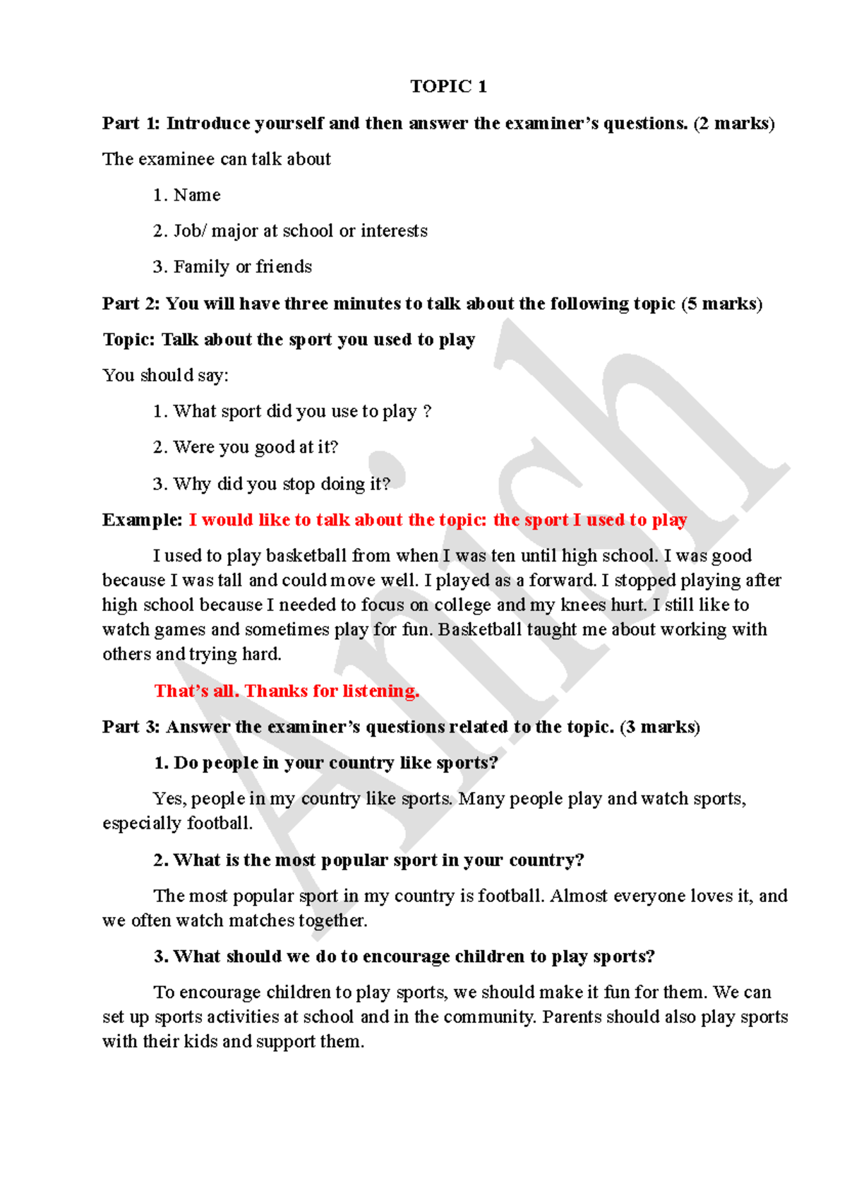 Speaking Topics - UNIT 5: Relax and Share Your Experiences - Studocu