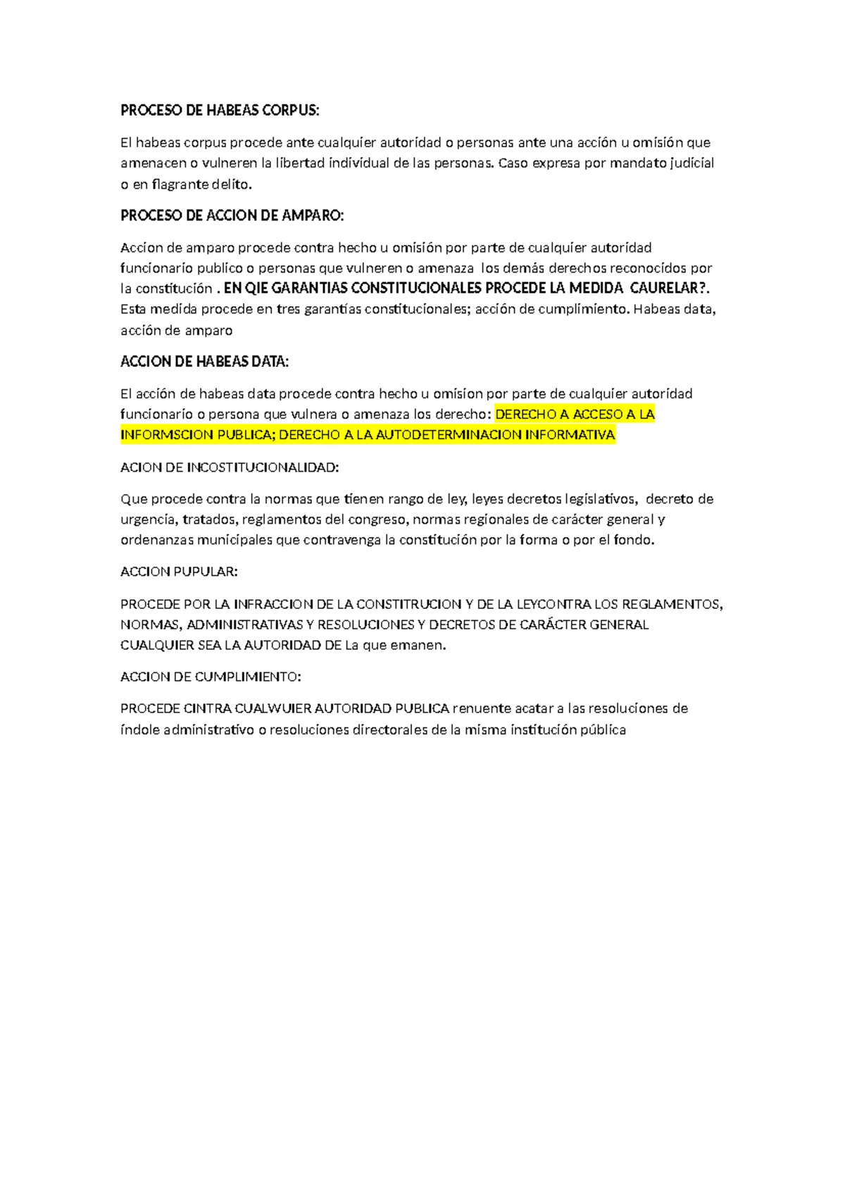Proceso de Habeas Corpus y Acciones de Amparo - Examen - Studocu