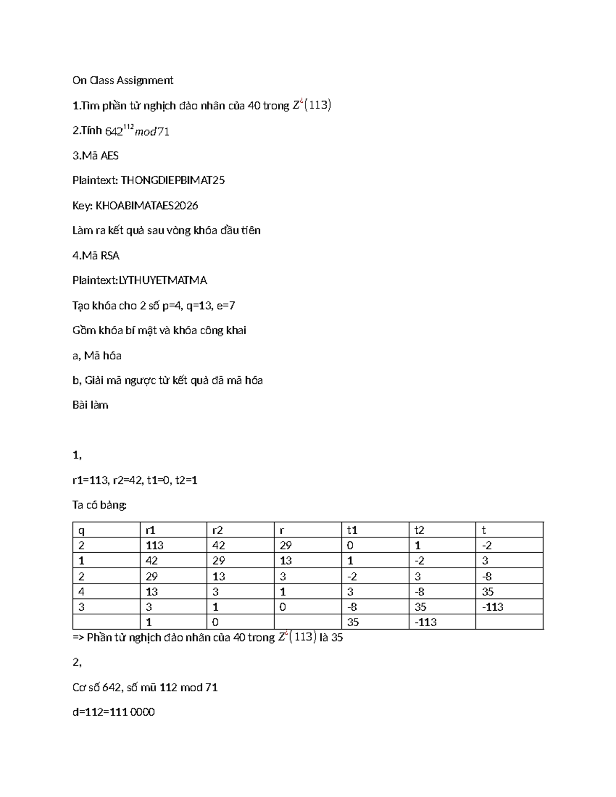 On Class Assignment: AES and RSA Encryption Techniques - Studocu
