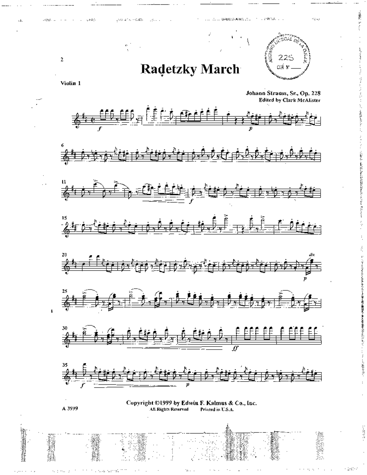 Radetzky March Parts for Strings, Piccolo, Flute, and Oboe 225 - Studocu