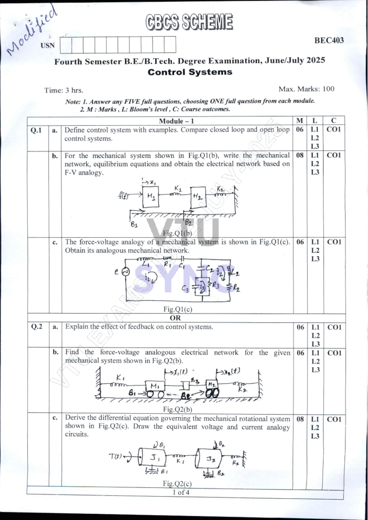 SCH BEC403 - Control Systems Previous Year Question Paper - Studocu