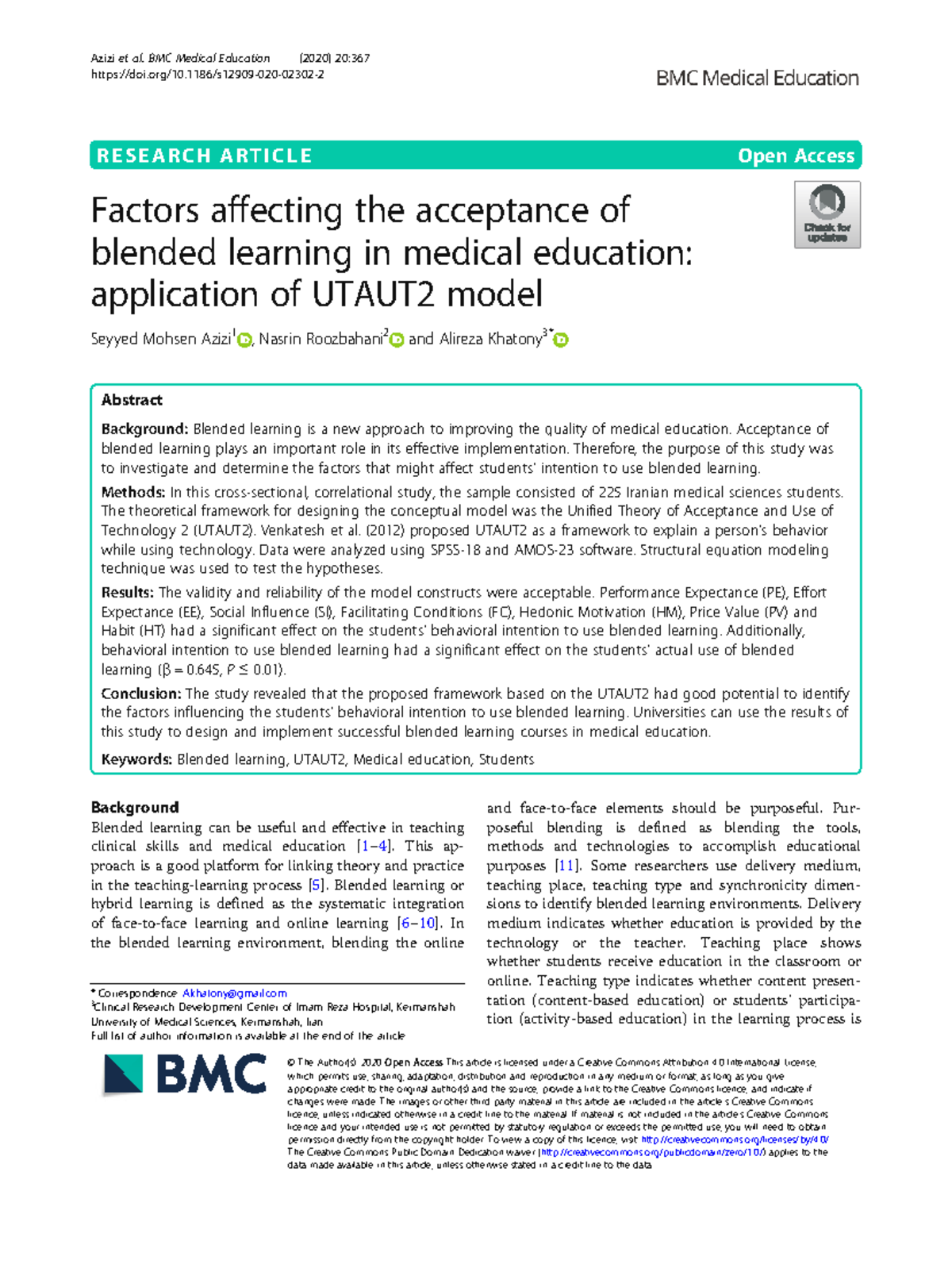 Factors Influencing Acceptance of Blended Learning in Medical Education ...