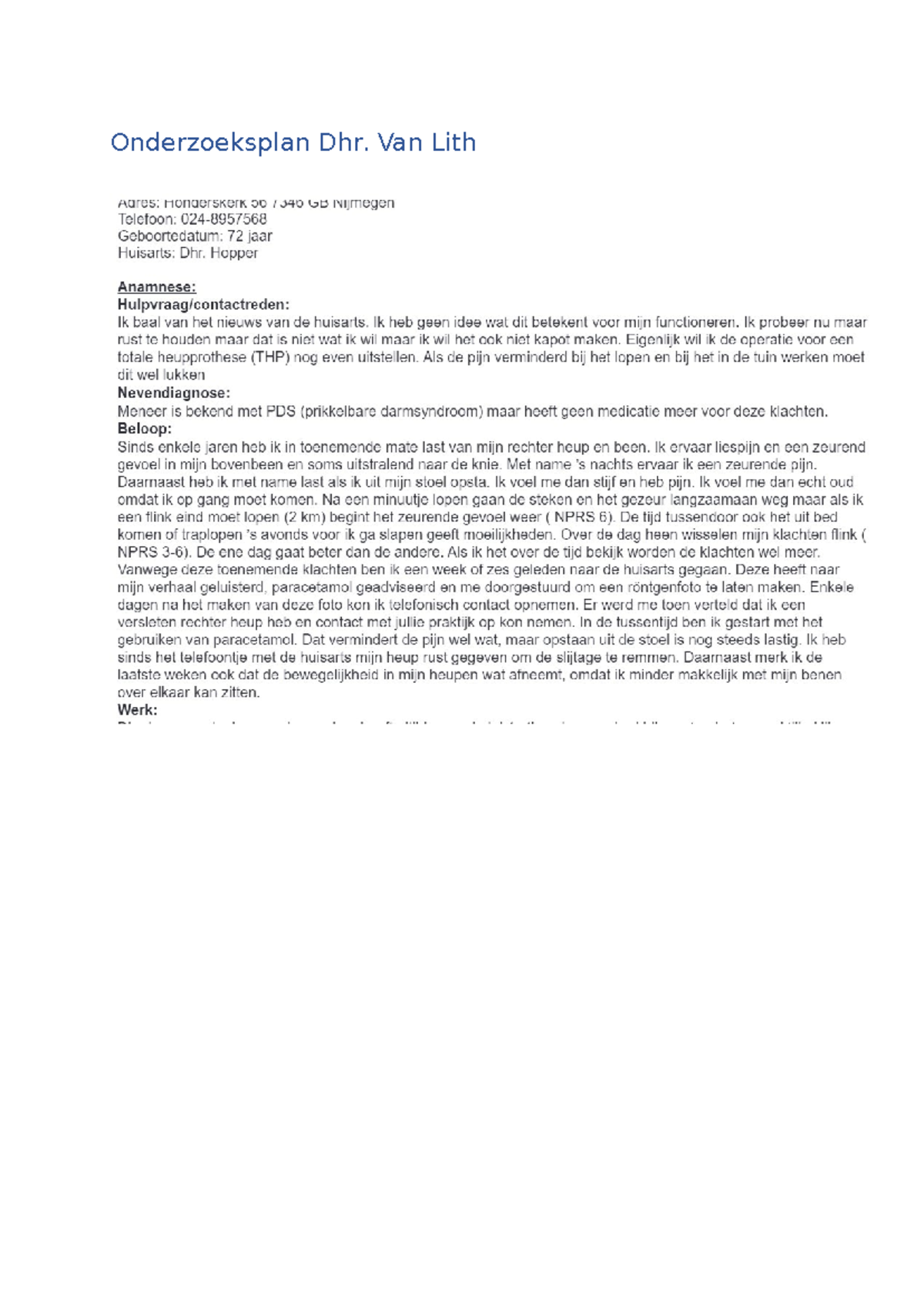 Onderzoeksplan Heup ROM en Spierkracht Evaluatie (FYS-101) - Studeersnel