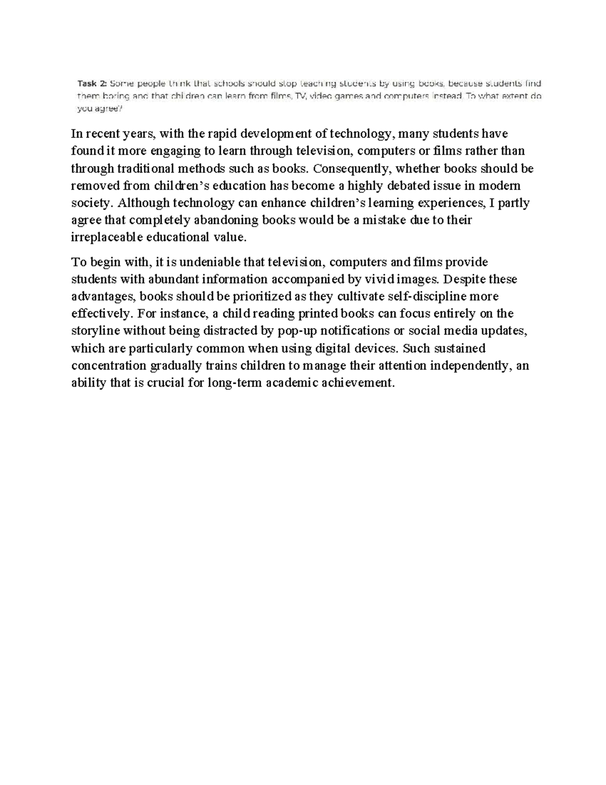 ESSAY 2 FOR BEGINNERS: The Value of Books in Tech-Driven Learning - Studocu