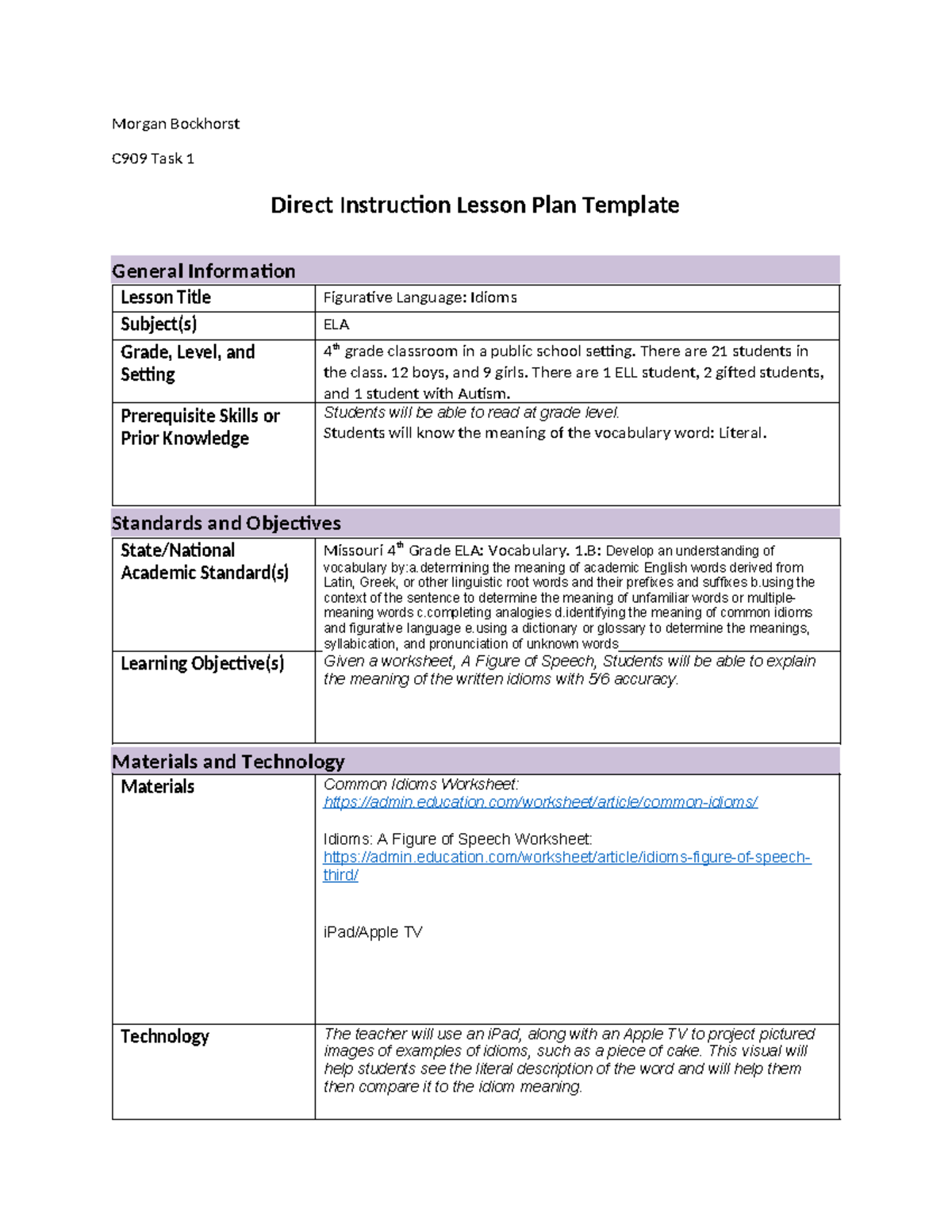 Morgan Bockhorst C909 Task 1 - Morgan Bockhorst C909 Task 1 Direct ...
