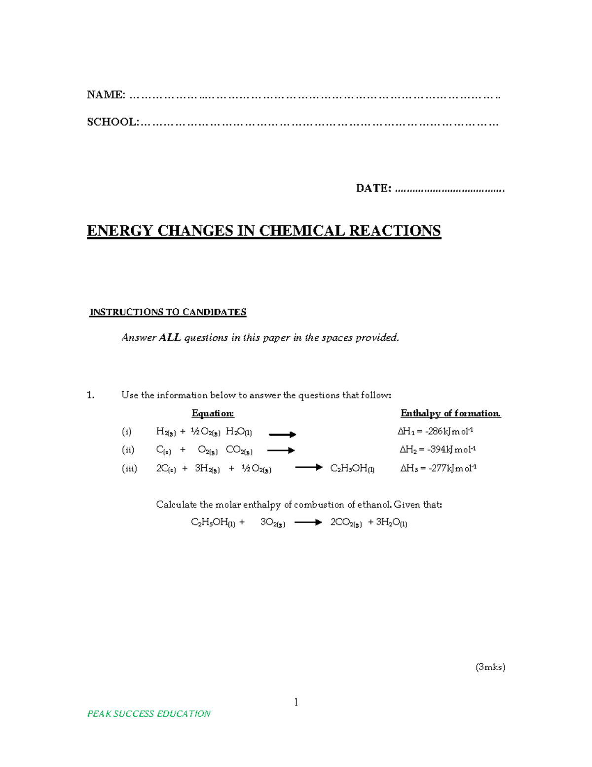 Energy Changes in Chemical Reactions - PHYS 2025 Final Exam - Studocu