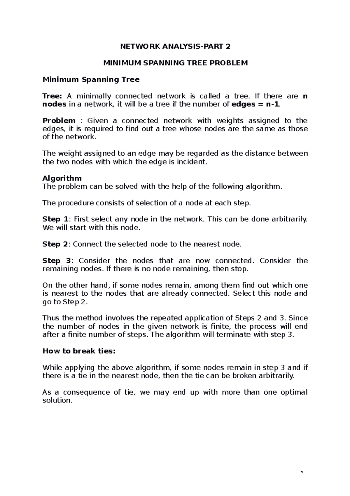 Network Analysis (Course Code) - Minimum Spanning Tree Notes - Studocu