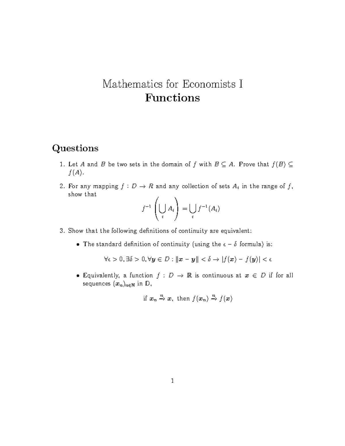 Lecture 3 - Questions on Functions - Math for Economists - Studocu