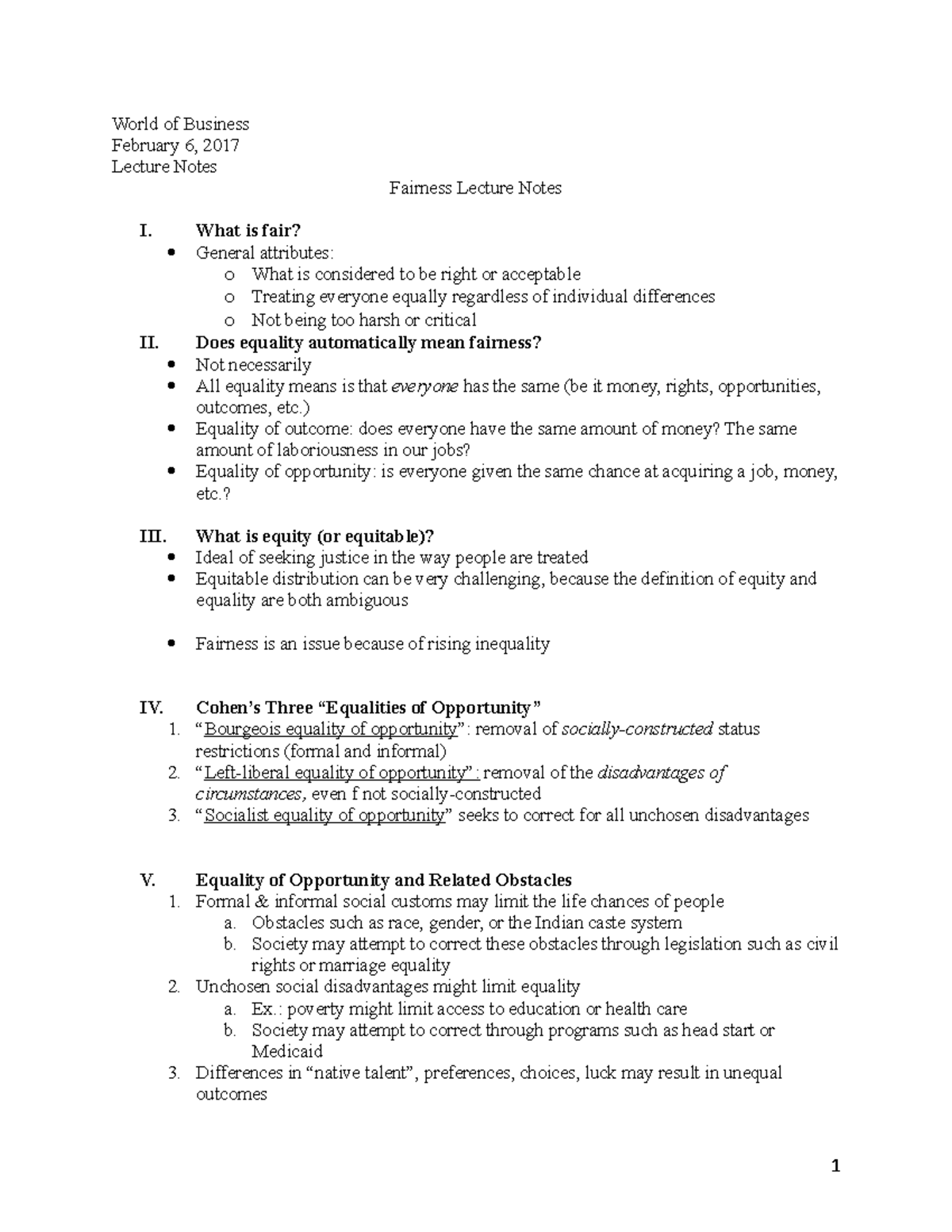 BCOR 1015 Lecture 3 Notes - World of Business February 6, 2017 Lecture ...