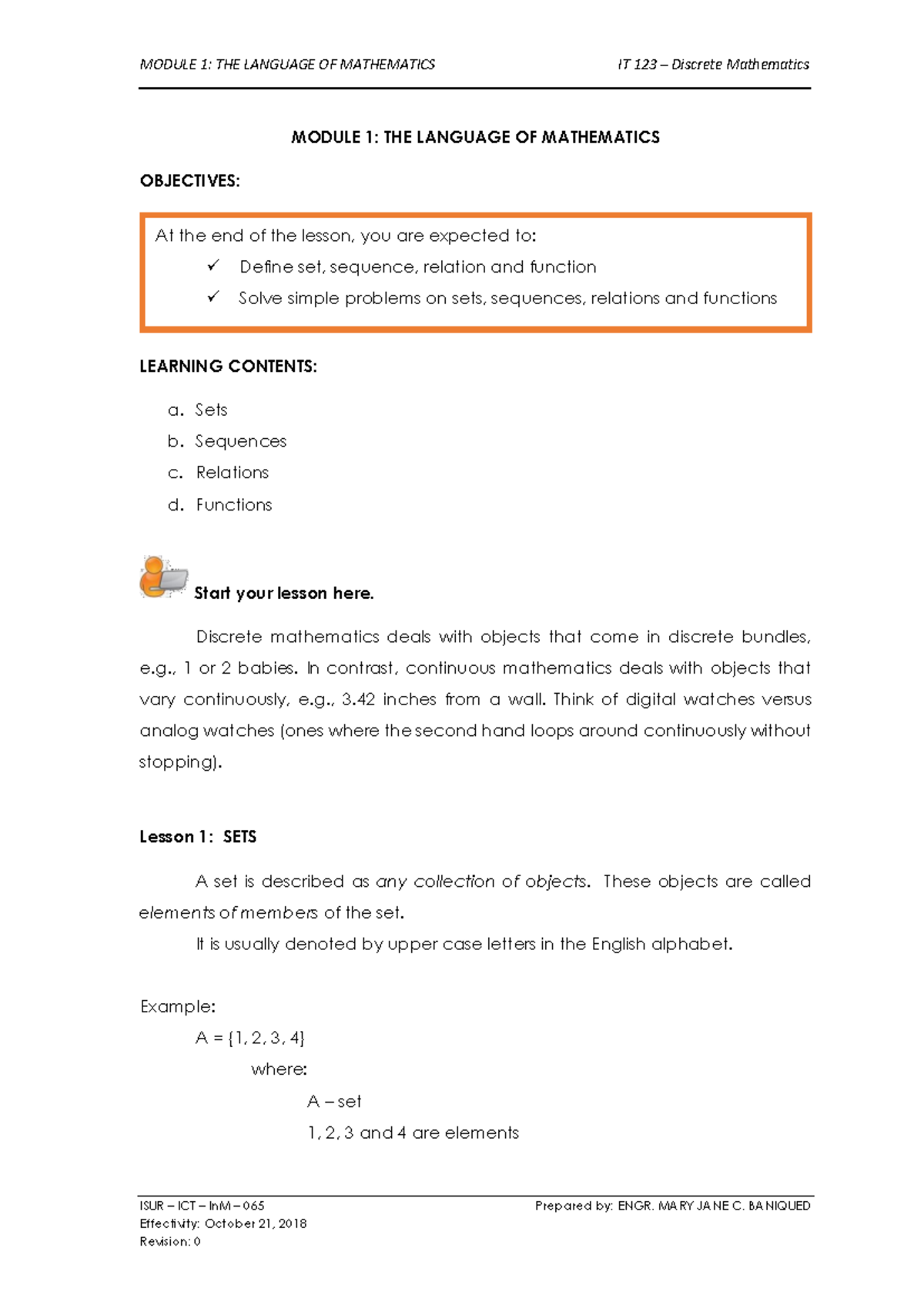 1 module 1 the language of math lecture isur ict inm 065