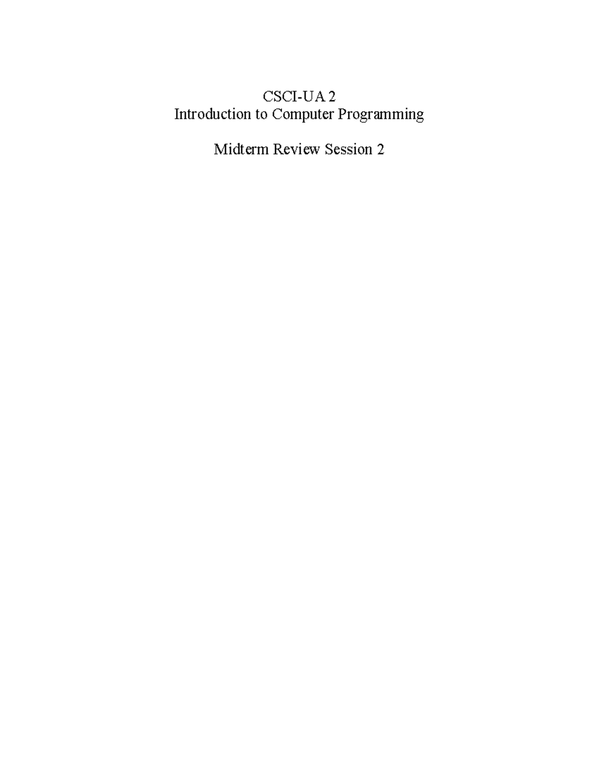 Midterm Review for Introduction to Computer Programming (CS101) - Studocu