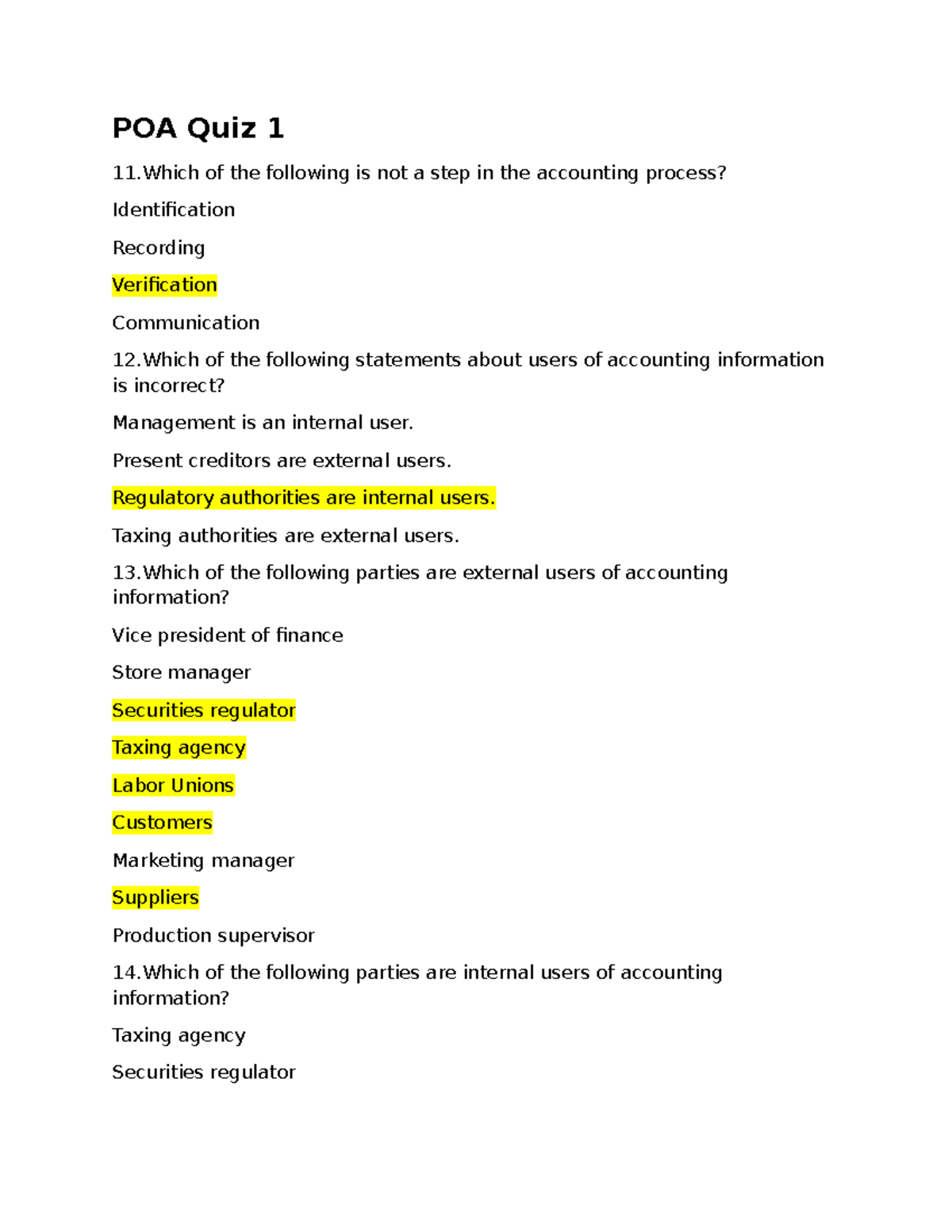 POA Quiz 1 & 2 Study Guide - Accounting Principles - Studocu
