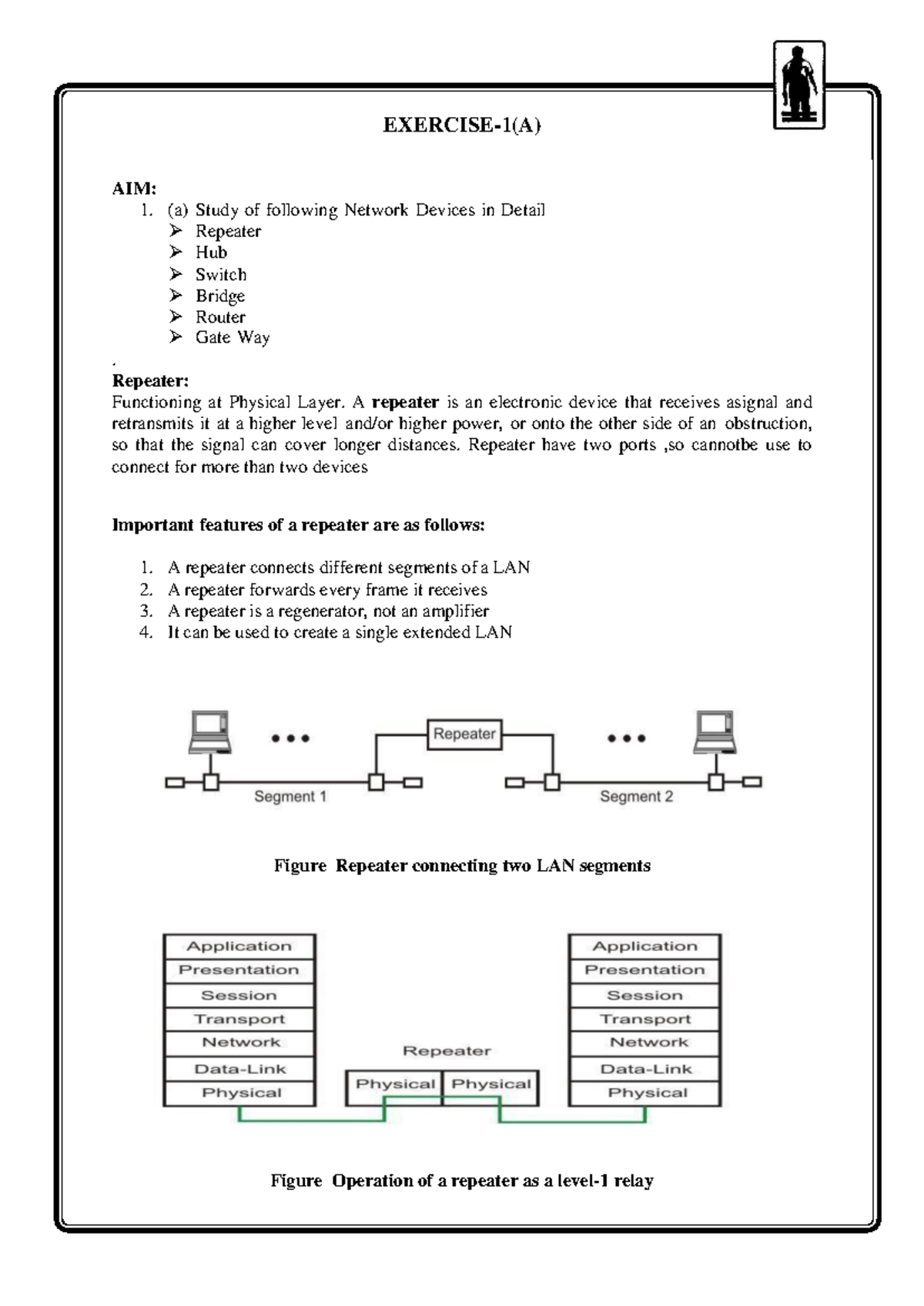 CN LAB-1: Detailed Study of Network Devices and LAN Setup - Studocu