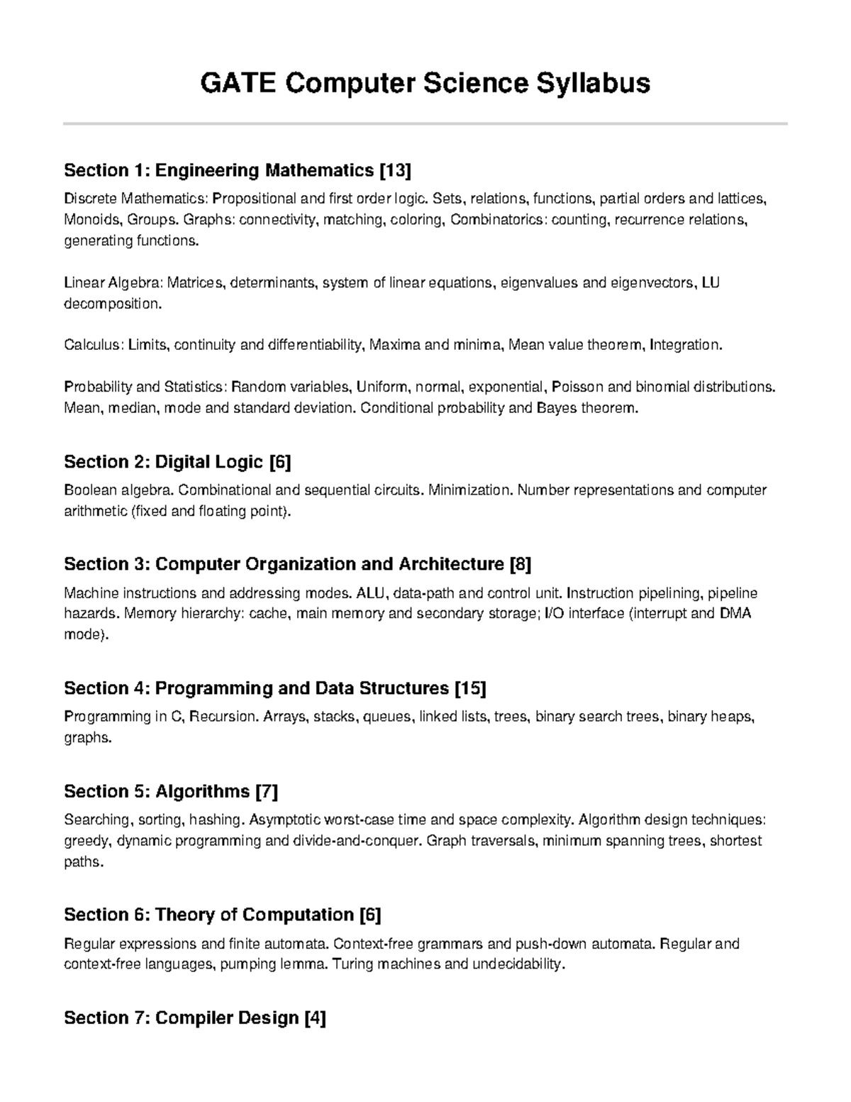 GATE CS Syllabus Overview: Key Topics in Engineering Math & More - Studocu