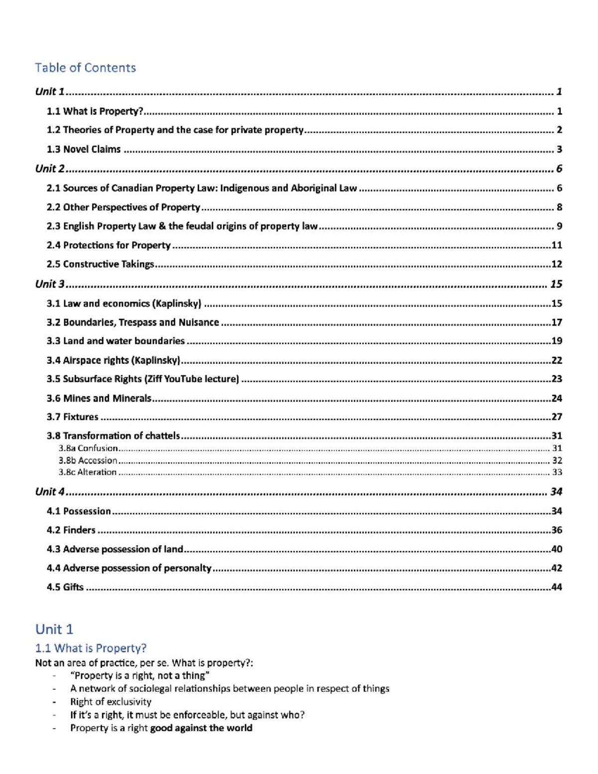 CAN - Property Law: Comprehensive Unit Overview and Key Concepts - Studocu