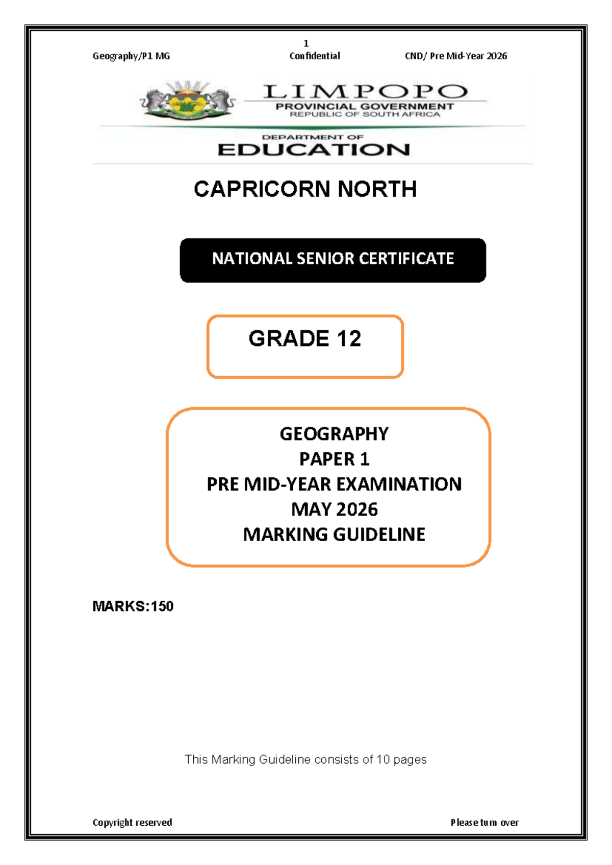 MG 1 2026 Grade 12 Geography Paper 1 Pre-Exam Marking Guidelines - Studocu