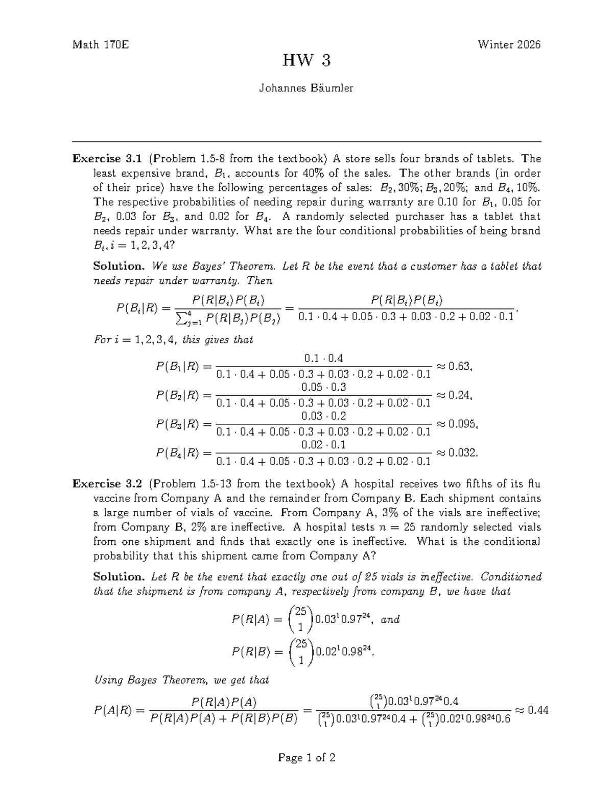 Math 170E Winter 2026 Homework 3: Conditional Probability Exercises ...