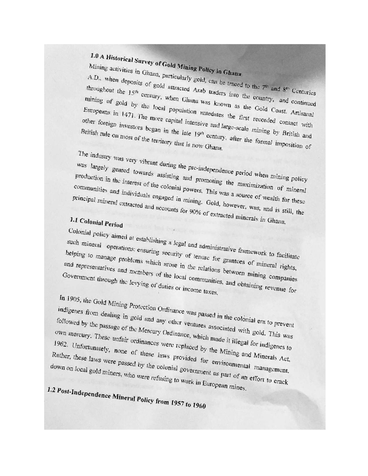 1.0 Historical Survey of Gold Mining Policy in Ghana (ERL 101) - Studocu