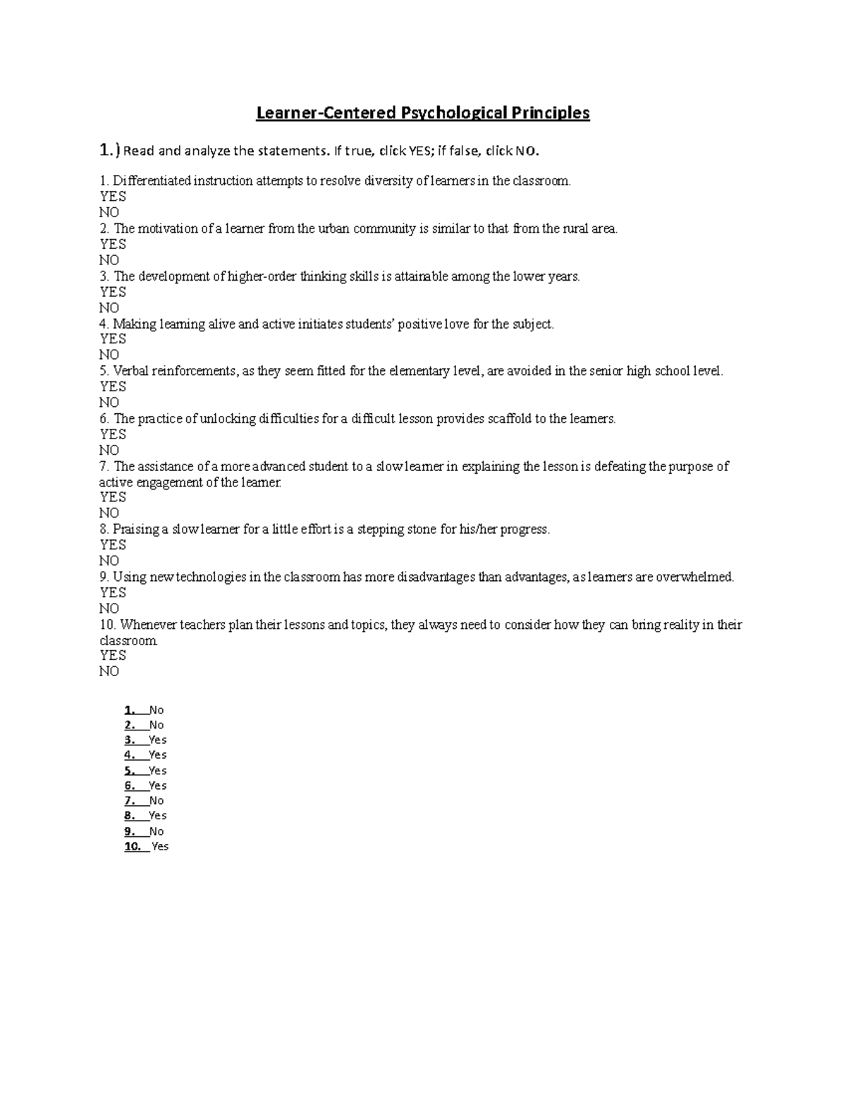 Learner-Centered Psychological Principles: Quiz 1 Insights - Studocu