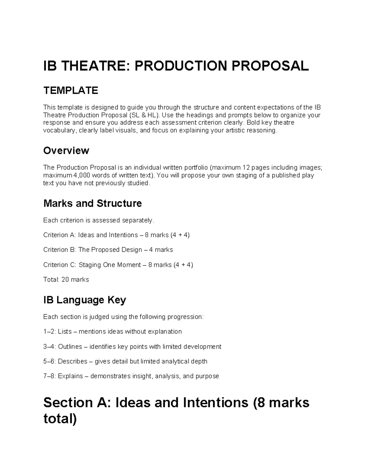 IB THEATRE: PRODUCTION PROPOSAL TEMPLATE GUIDELINES (SL/HL) - Studocu