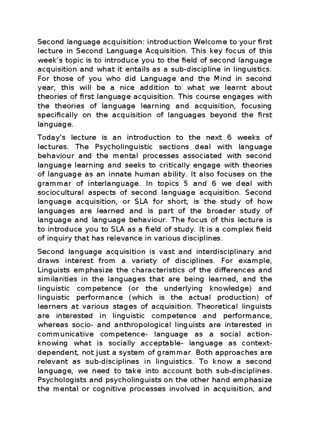 Linguistics SLA Module 1: Understanding Second Language Acquisition ...