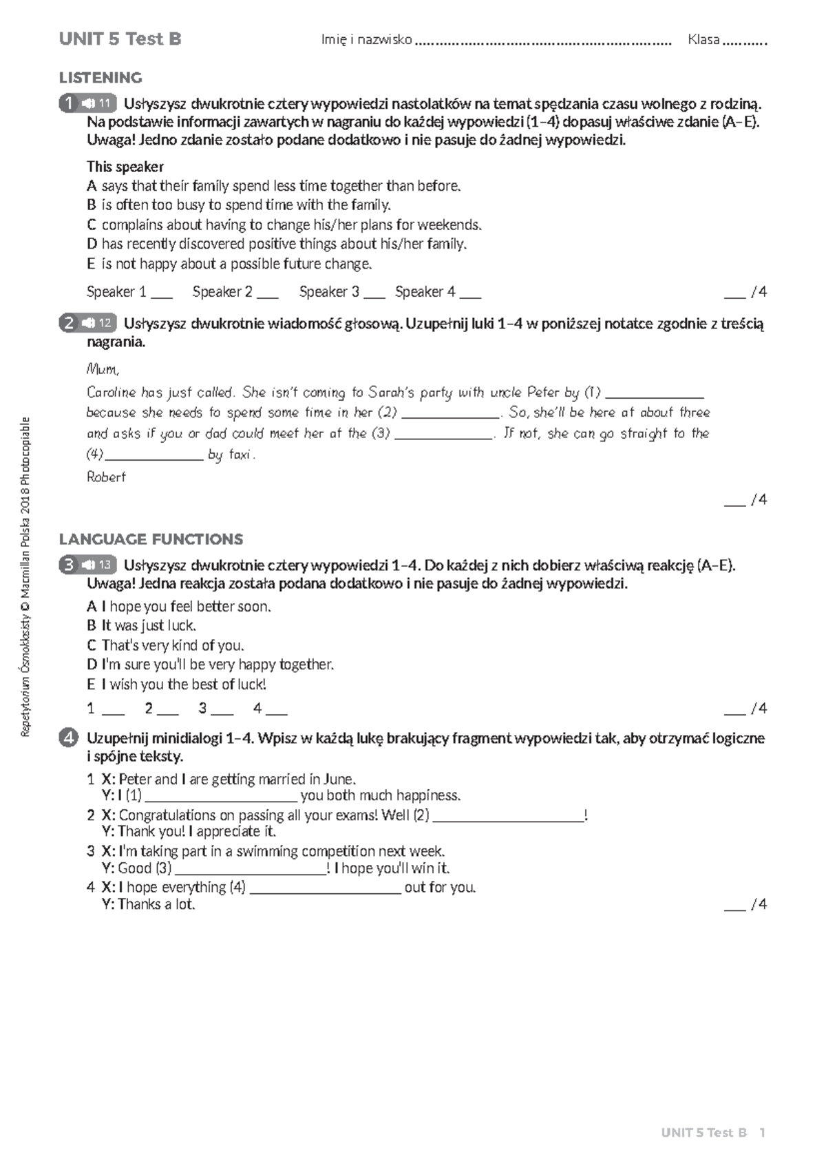 [Unit 5] Test B - Listening & Reading Practice - Studocu