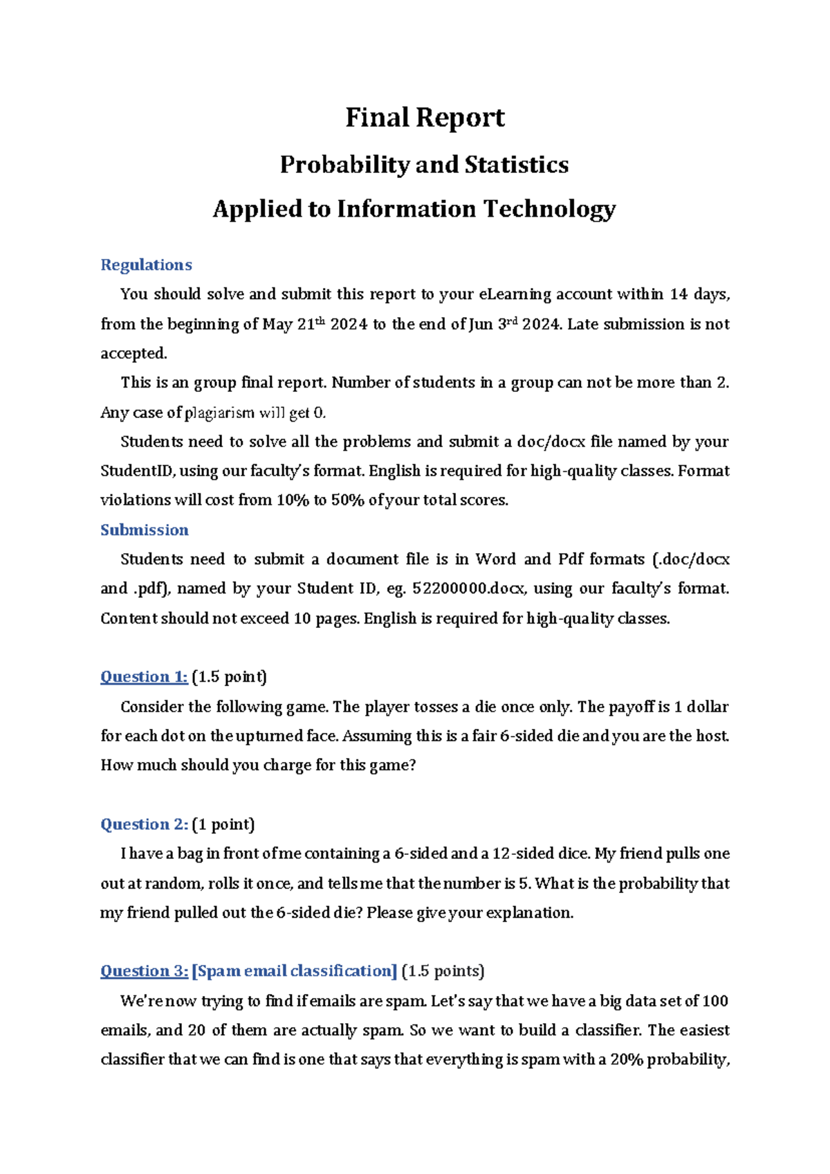 Final Report XSTK 2024: Probability & Statistics in IT Analysis - Studocu