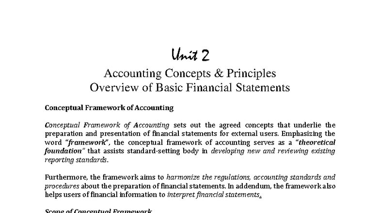 Unit 2 ACC 101 Lecture Notes: Overview of Accounting Concepts ...