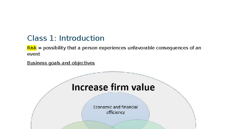Notes risk management - NDC risk - Class 1: Introduction Risk ...