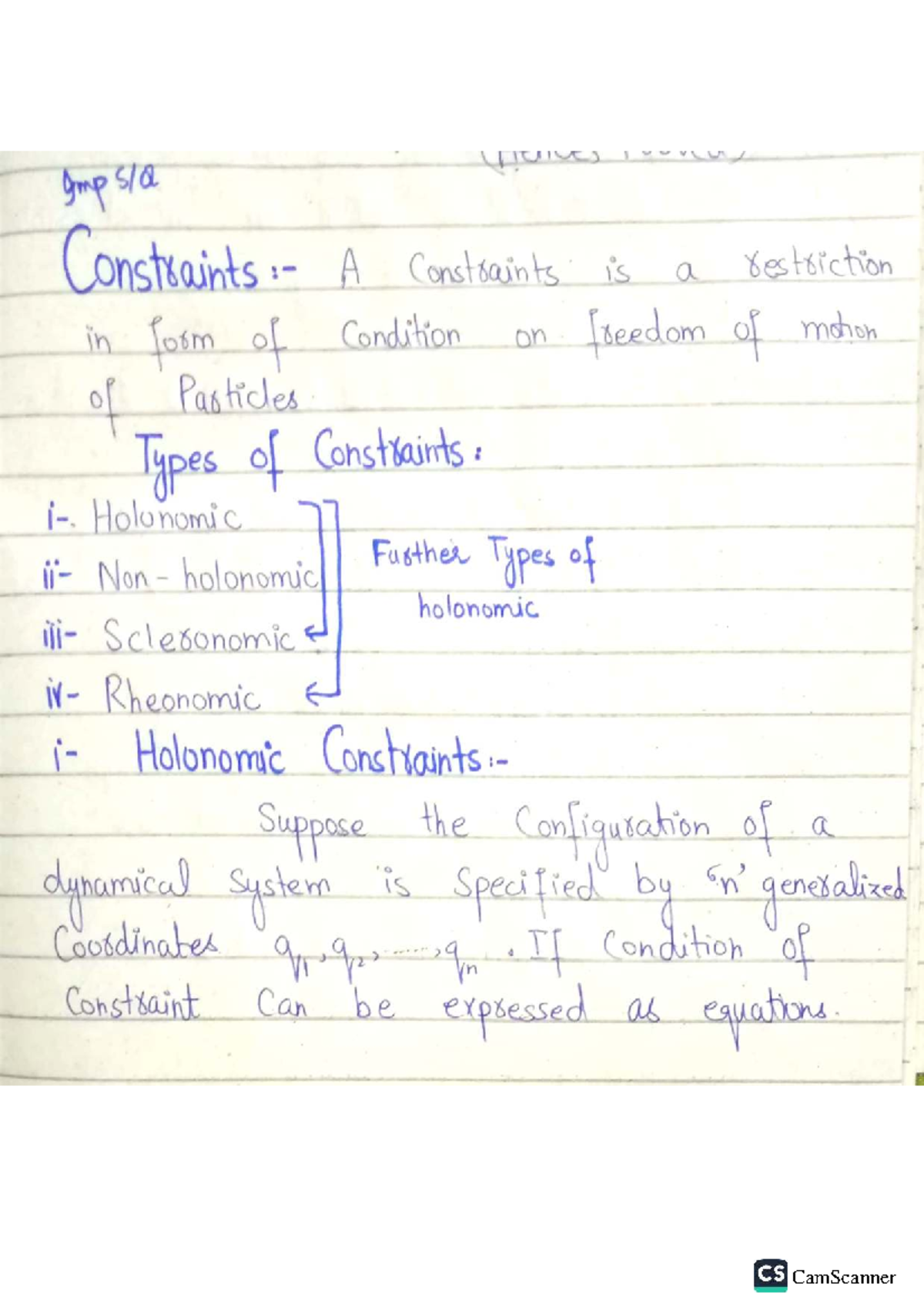 Classical mechanics - ..... - Imp A Constraints is a restriction in ...