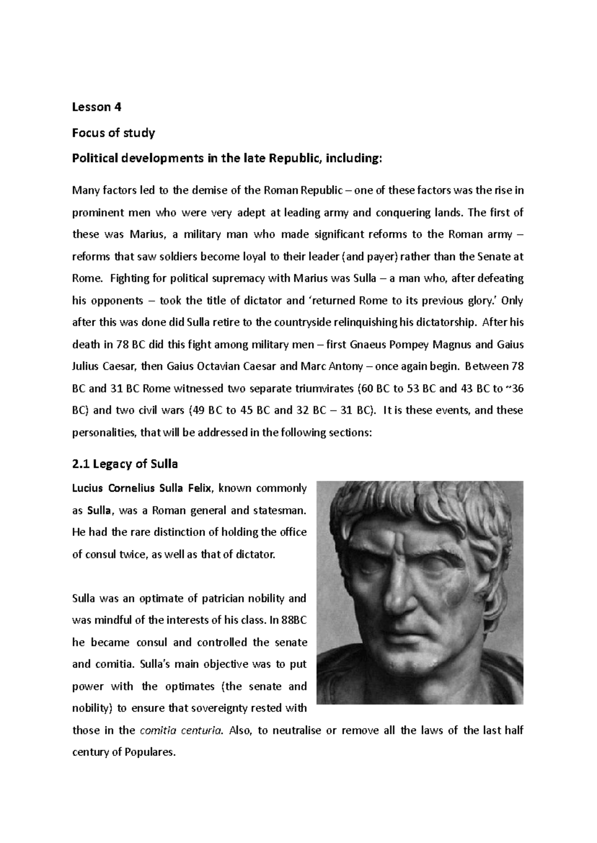 Sulla's Reforms and Political Developments in the Late Republic ...