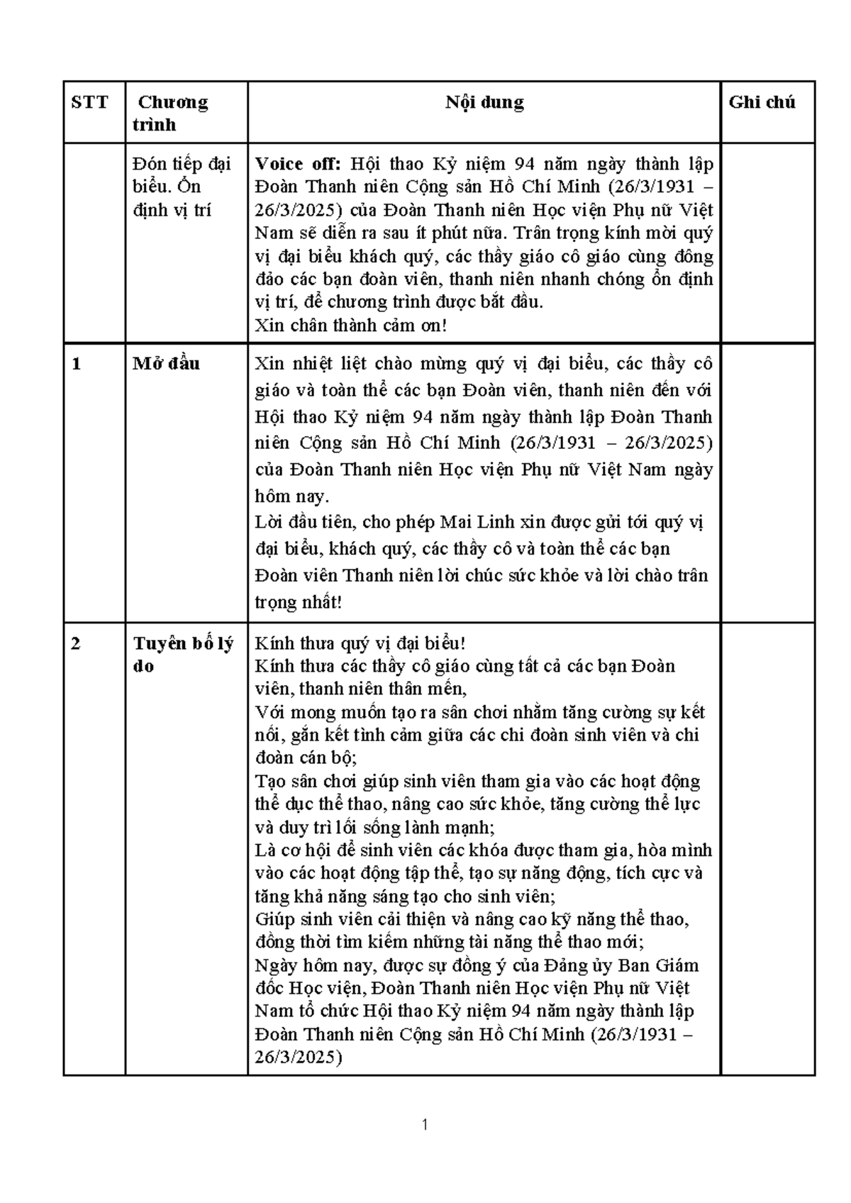 KB 26 - Kịch bản Hội thao Kỷ niệm 94 năm Đoàn TN Cộng sản - Studocu